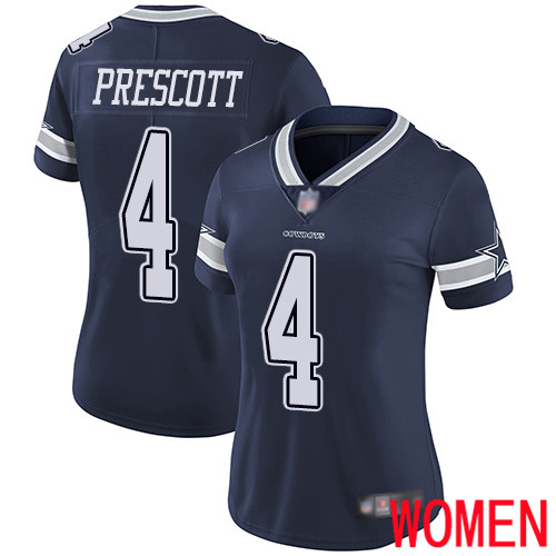 Women Dallas Cowboys Limited Navy Blue Dak Prescott Home 4 Vapor Untouchable NFL Jersey
